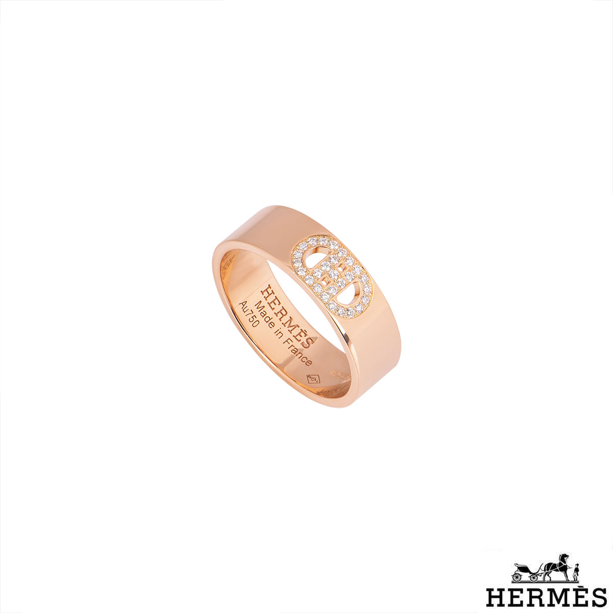 Hermés Rose Gold Diamond H D Ancre Ring | Rich Diamonds